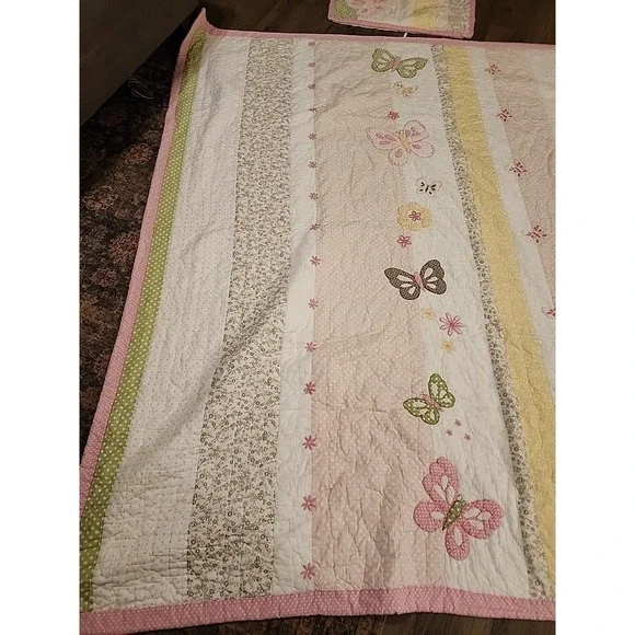 Pottery Barn Kids Butterfly Quilt 90 x 84 Polka Dot Set Queen/Full Pillow Sham